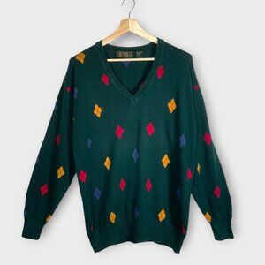 Bobby Jones V-neck Golf Sweater Men's LARGE 100% Cotton Green